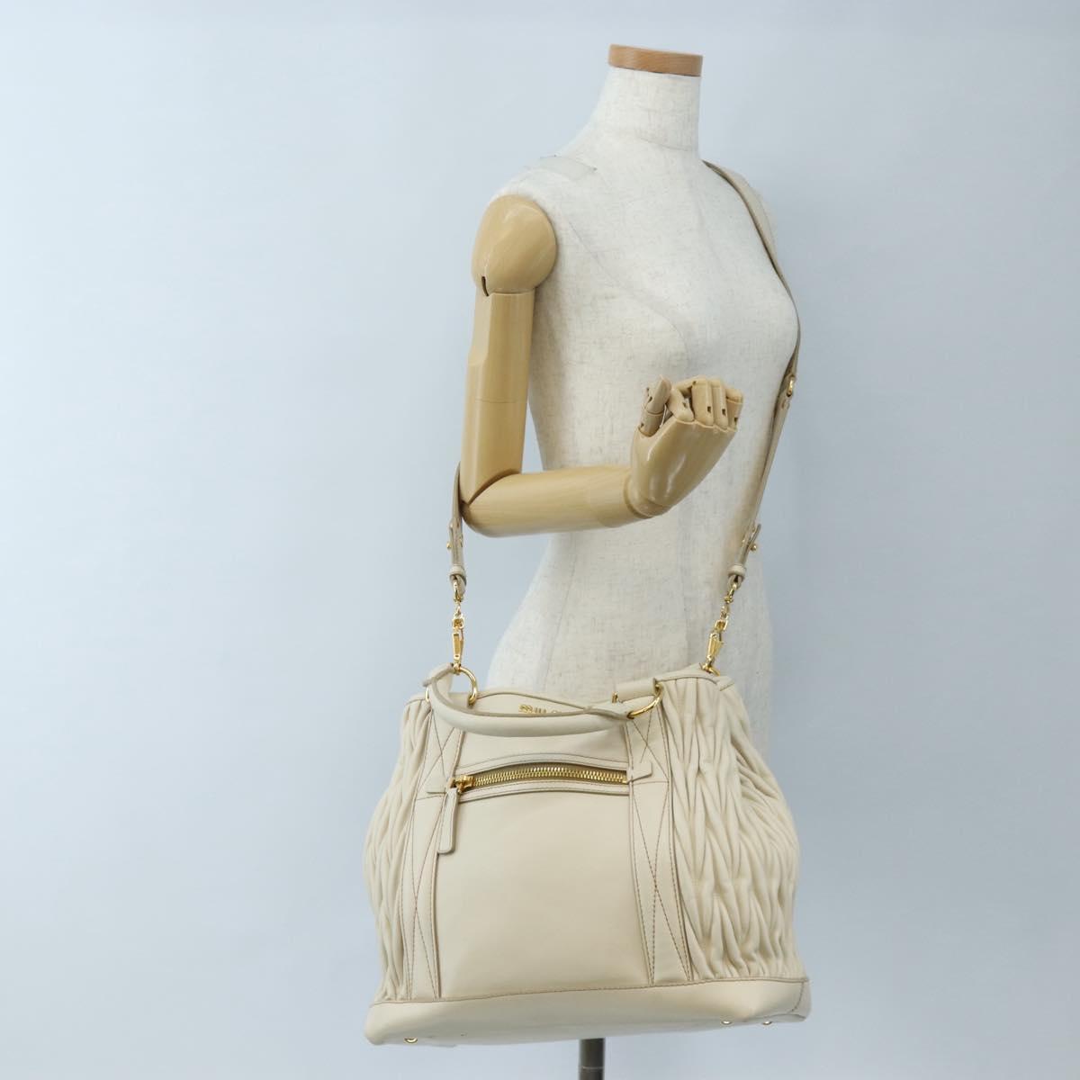 Miu Miu Matelasse Hand Bag Leather 2way White Gold Auth 167694M