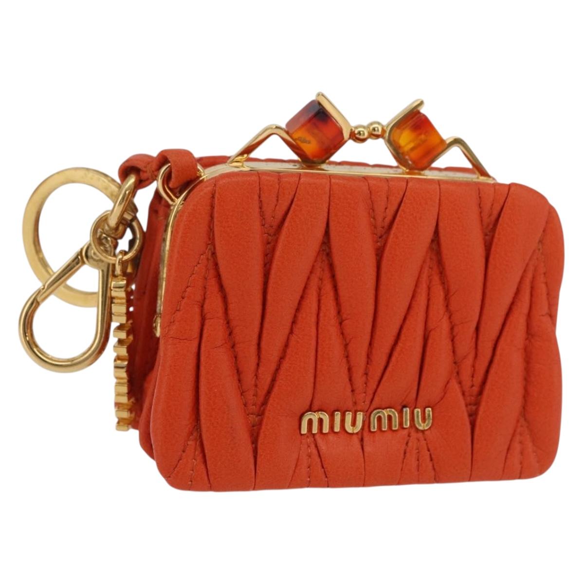 Miu Miu Sword Wallet Matelasse Charm Leather Orange Gold Tone Auth 167697M