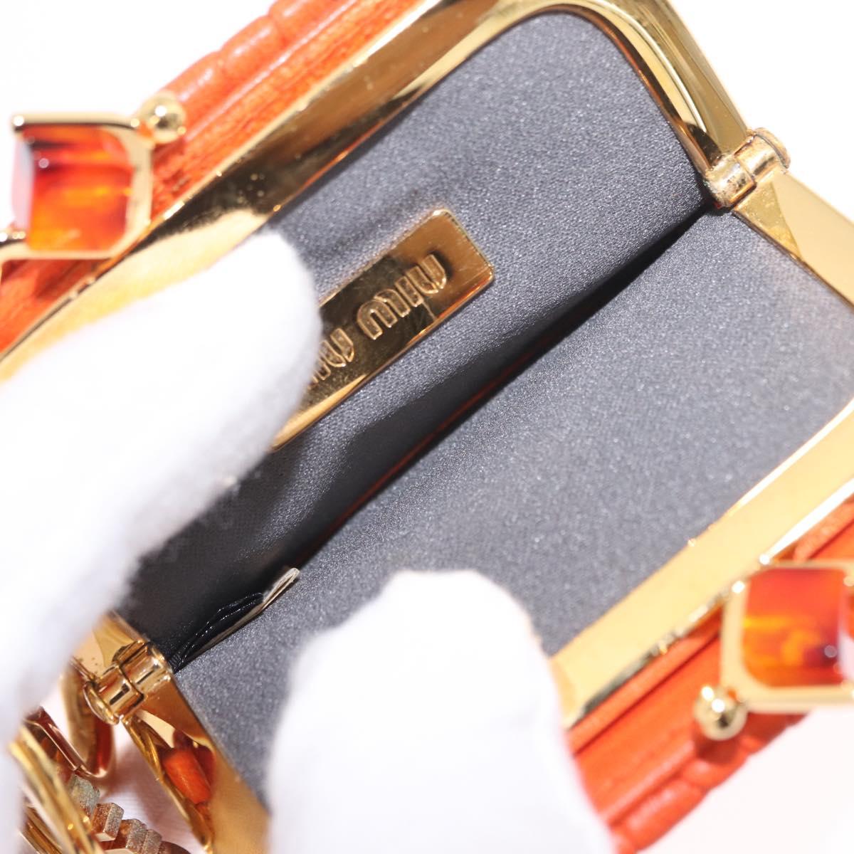 Miu Miu Sword Wallet Matelasse Charm Leather Orange Gold Tone Auth 167697M