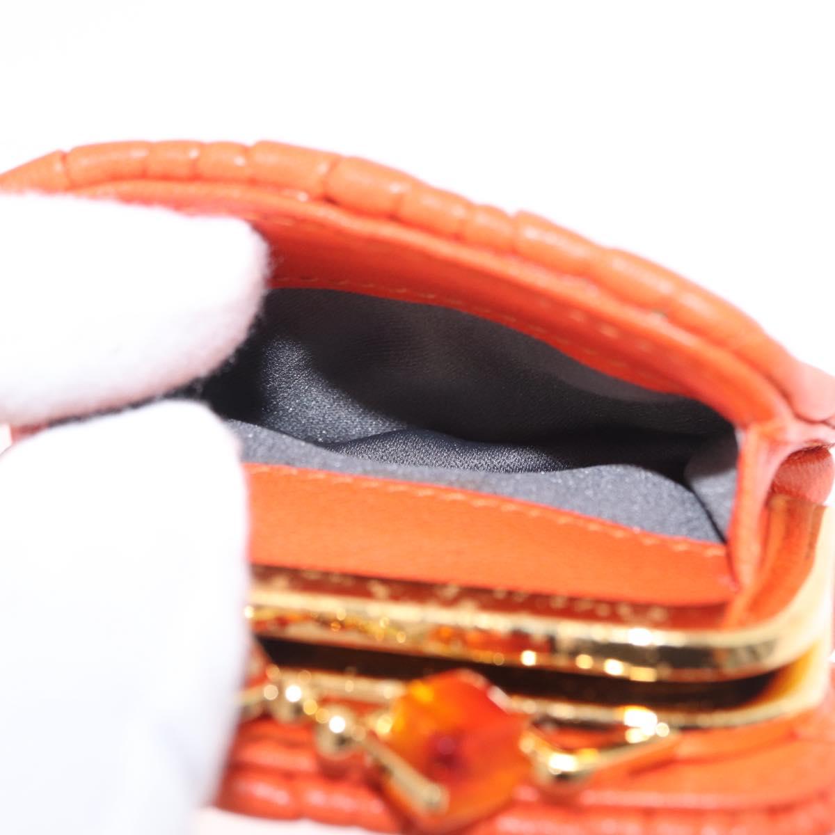 Miu Miu Sword Wallet Matelasse Charm Leather Orange Gold Tone Auth 167697M