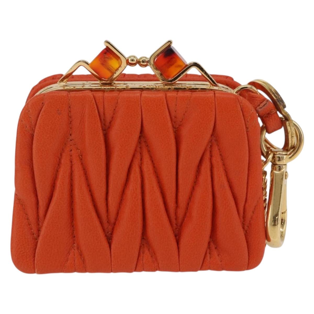 Miu Miu Sword Wallet Matelasse Charm Leather Orange Gold Tone Auth 167697M