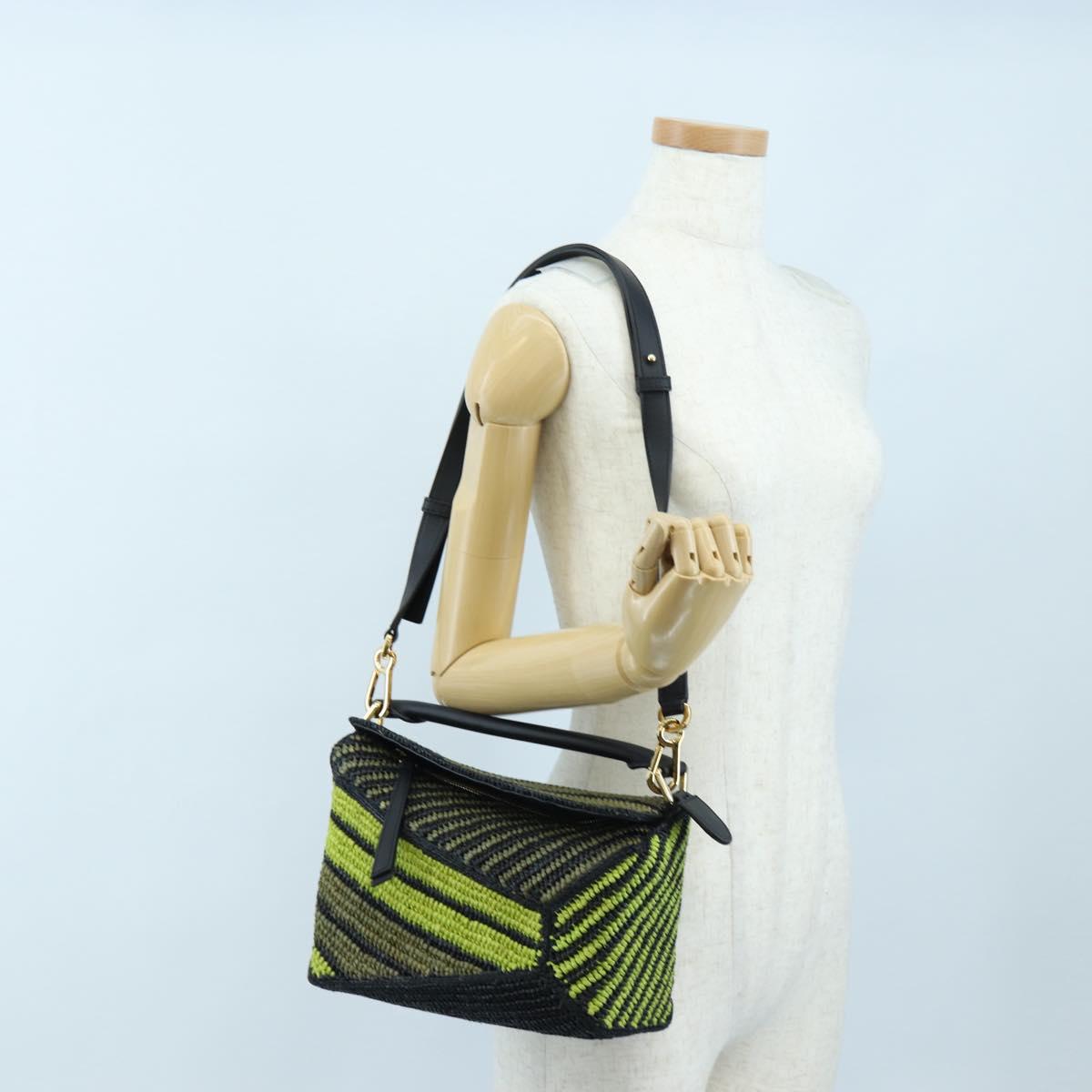 LOEWE Puzzle Bag Small Hand Bag Leather Green Gold Tone Auth 167700SM