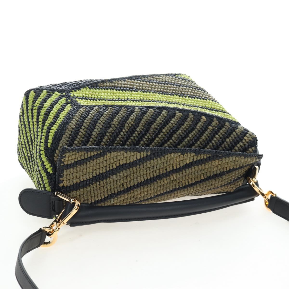 LOEWE Puzzle Bag Small Hand Bag Leather Green Gold Tone Auth 167700SM