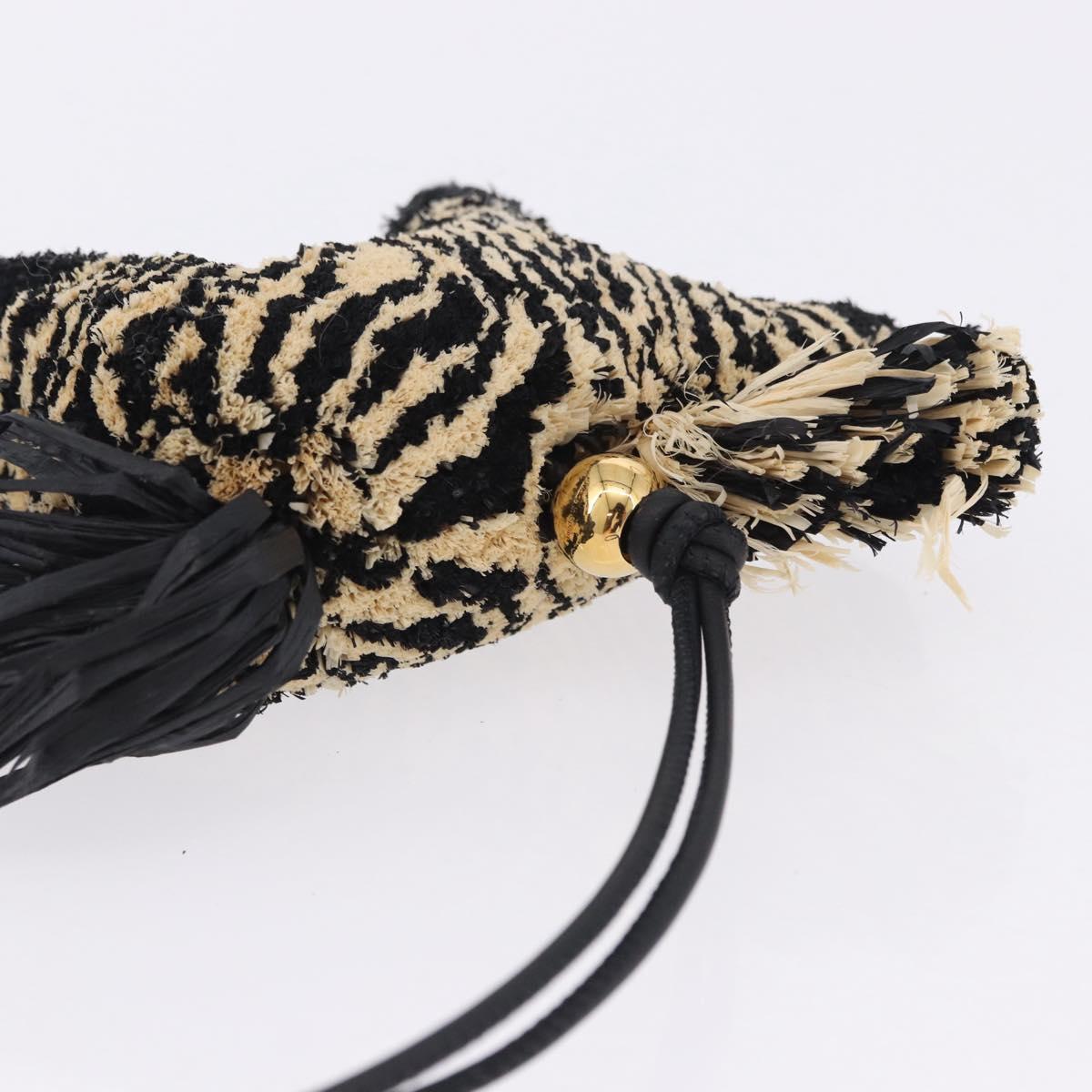 LOEWE Zebra Motif Bag Charm Leather Black Beige Auth 167701SAM
