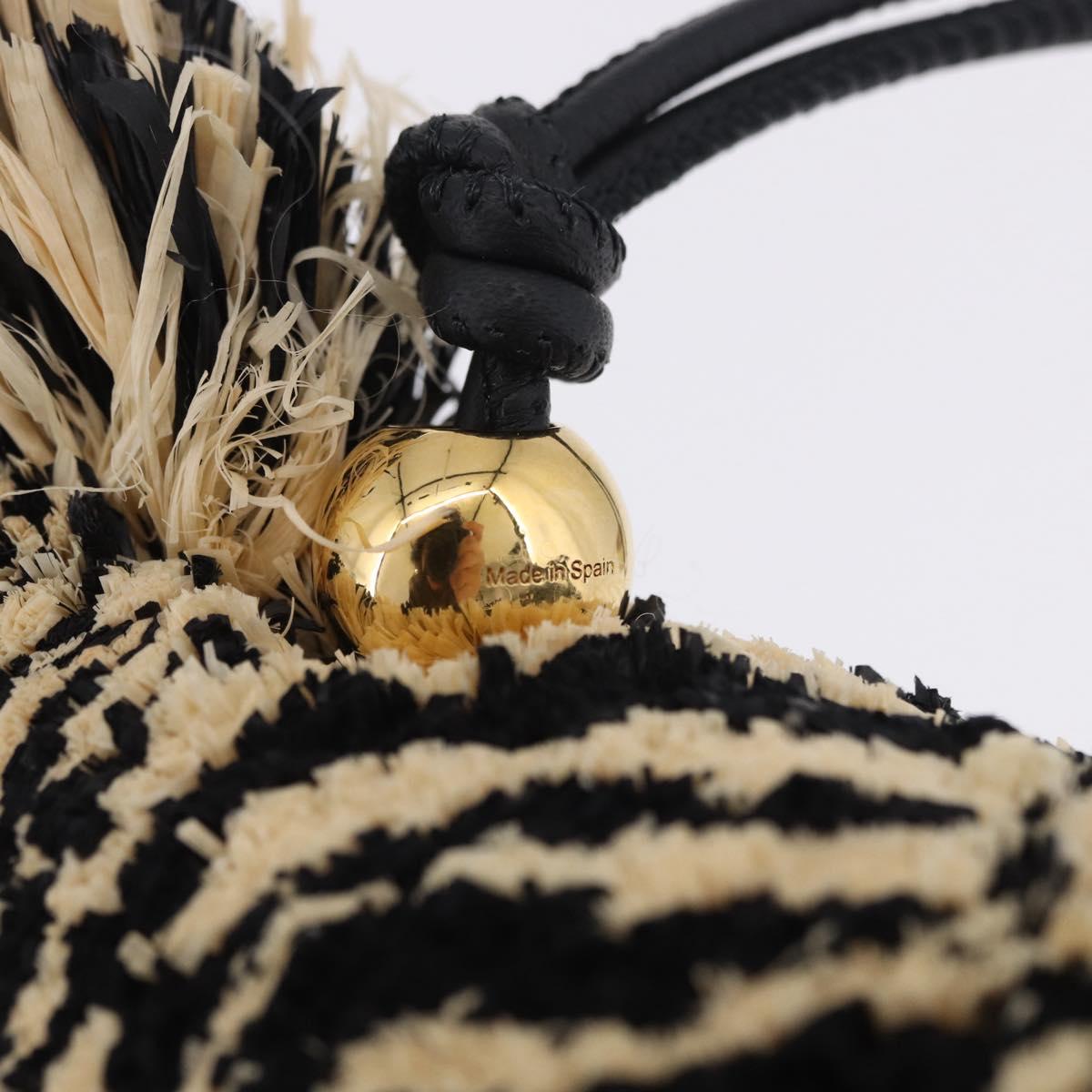LOEWE Zebra Motif Bag Charm Leather Black Beige Auth 167701SAM