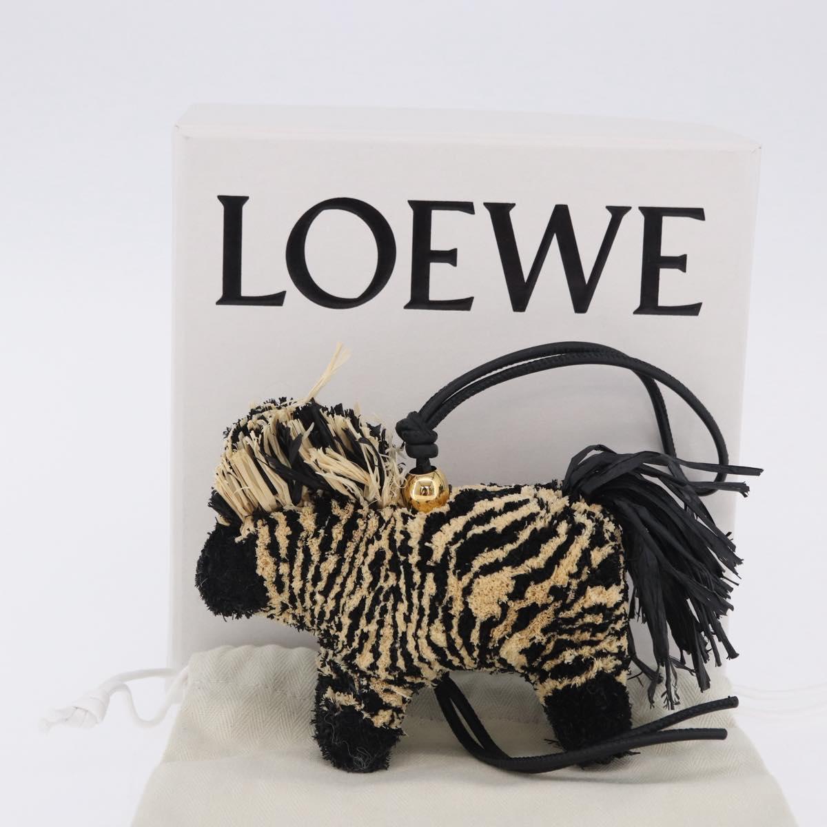LOEWE Zebra Motif Bag Charm Leather Black Beige Auth 167701SAM