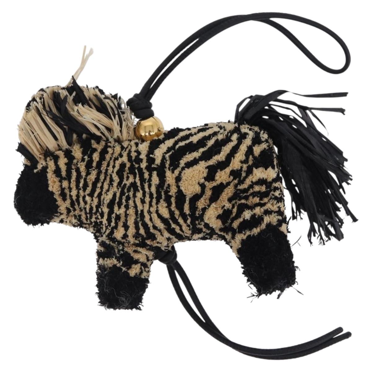LOEWE Zebra Motif Bag Charm Leather Black Beige Auth 167701SAM