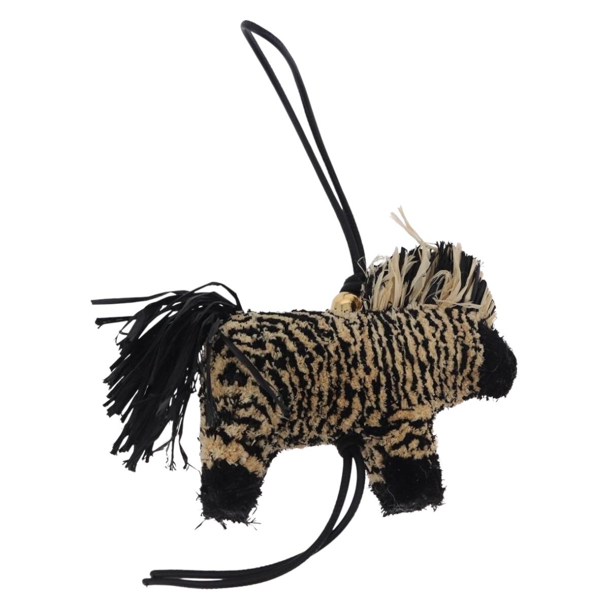 LOEWE Zebra Motif Bag Charm Leather Black Beige Auth 167701SAM
