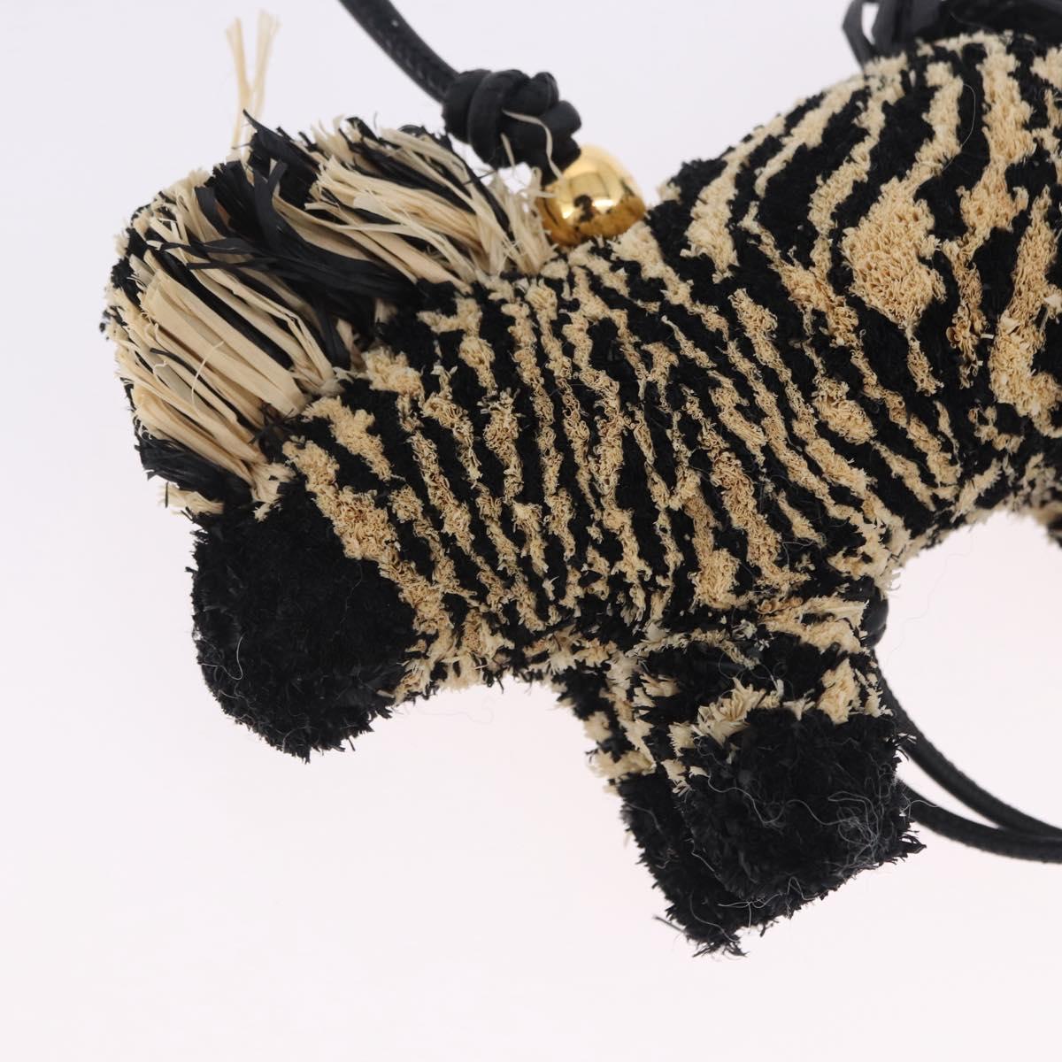LOEWE Zebra Motif Bag Charm Leather Black Beige Auth 167701SAM