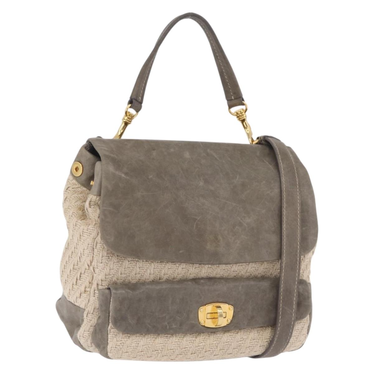 Miu Miu Hand Bag Leather 2way Gray Gold Auth 167708A