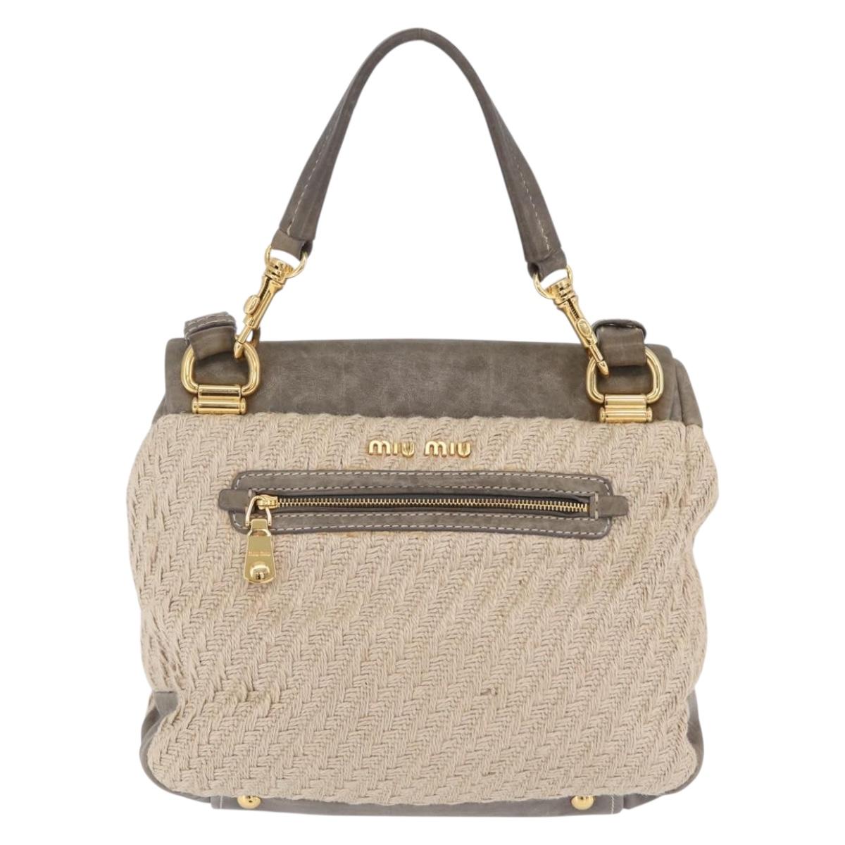 Miu Miu Hand Bag Leather 2way Gray Gold Auth 167708A