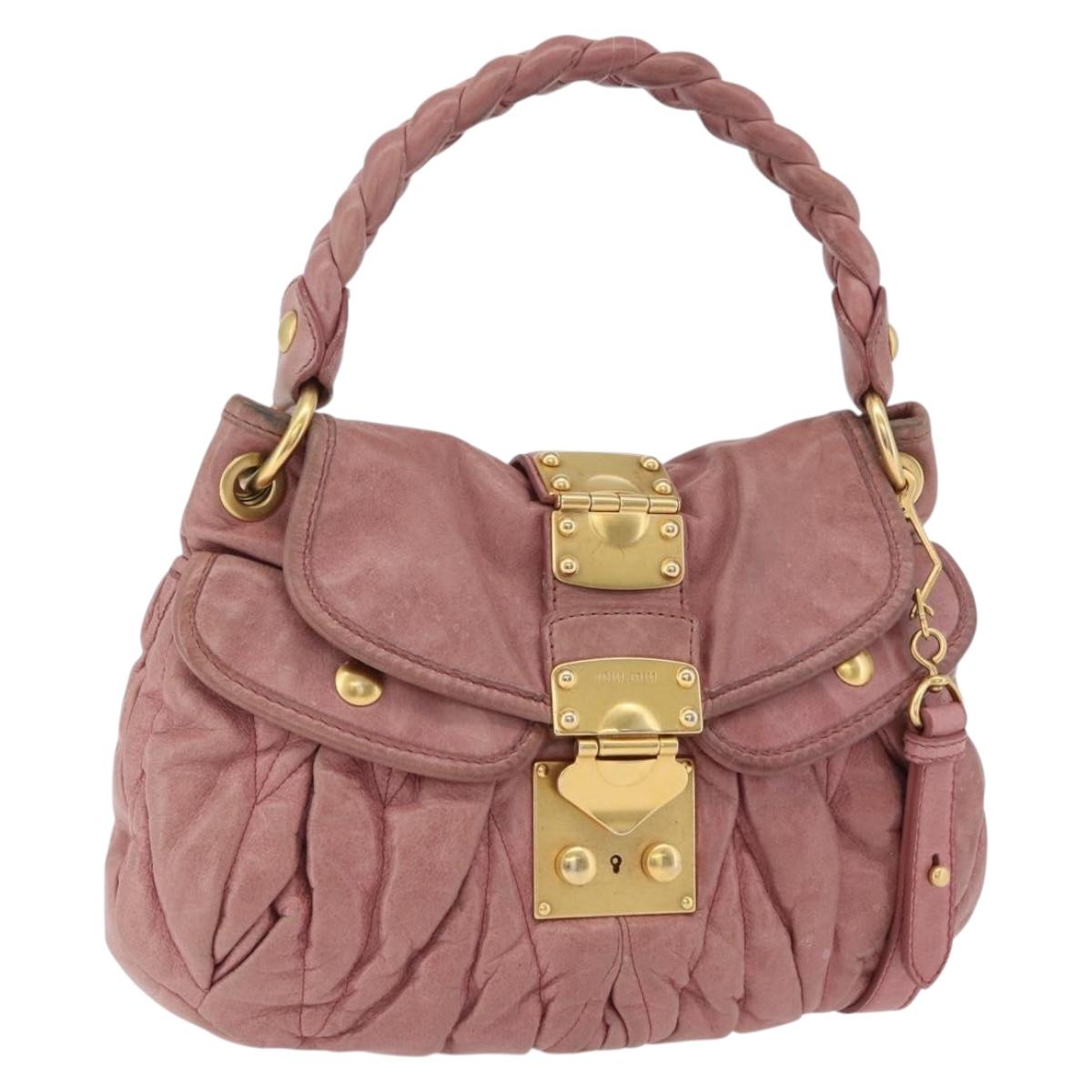 Miu Miu Hand Bag Leather 2way Pink Gold Auth 167711A