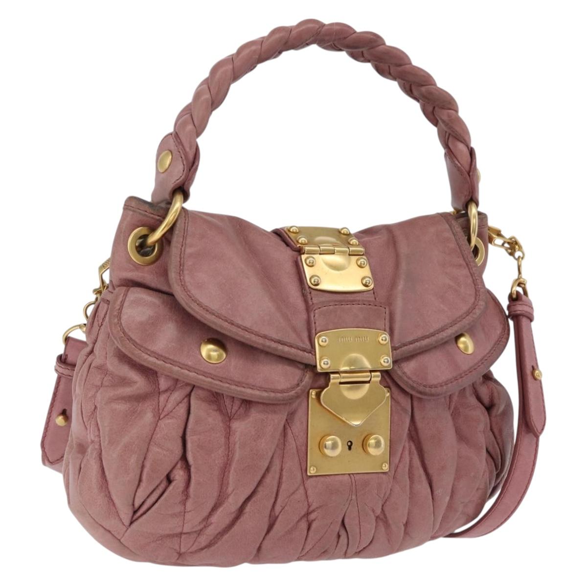 Miu Miu Hand Bag Leather 2way Pink Gold Auth 167711A