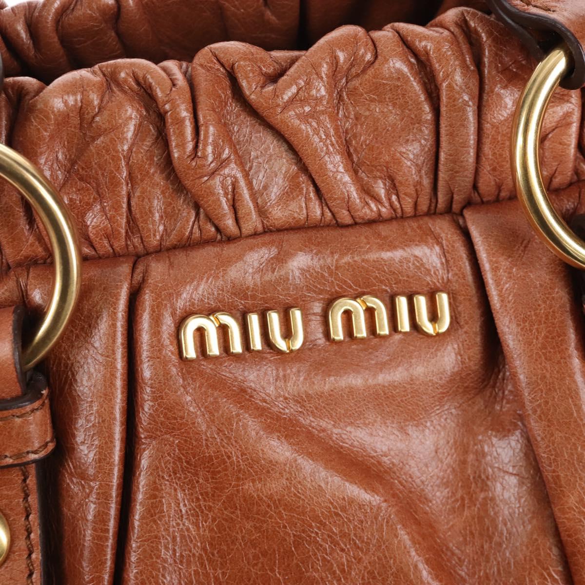 Miu Miu Hand Bag Leather 2way Brown Gold Auth 167713M