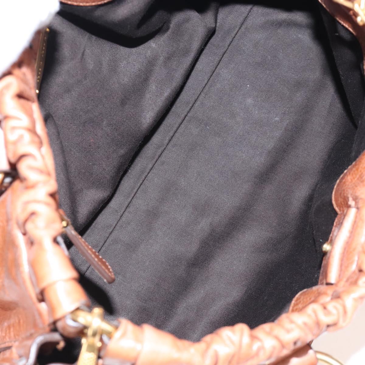 Miu Miu Hand Bag Leather 2way Brown Gold Auth 167713M