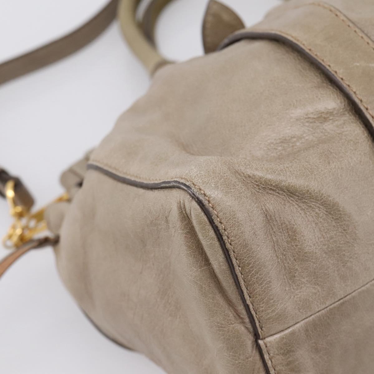 Miu Miu Hand Bag Leather 2way Beige Gold Auth 167714M