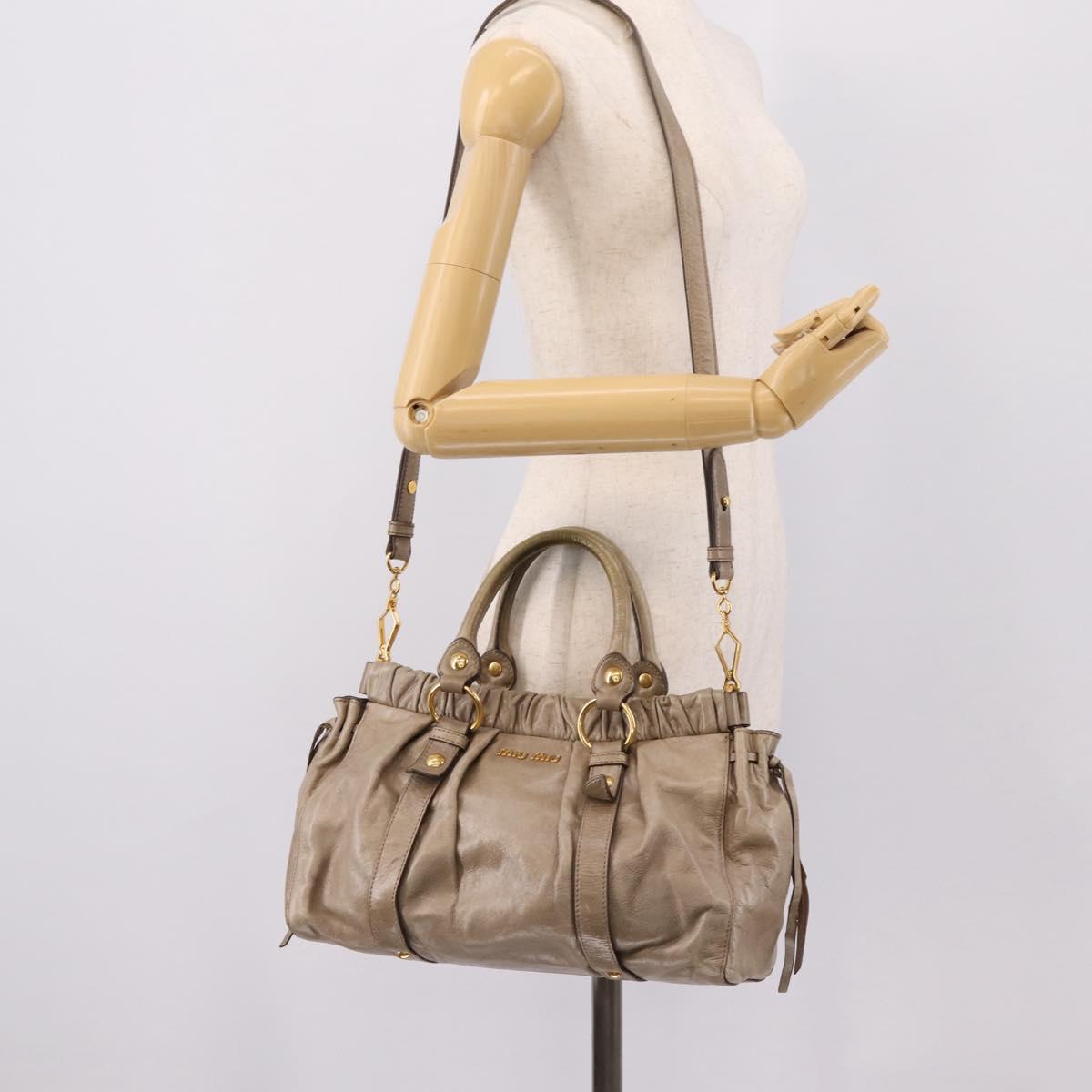 Miu Miu Hand Bag Leather 2way Beige Gold Auth 167714M