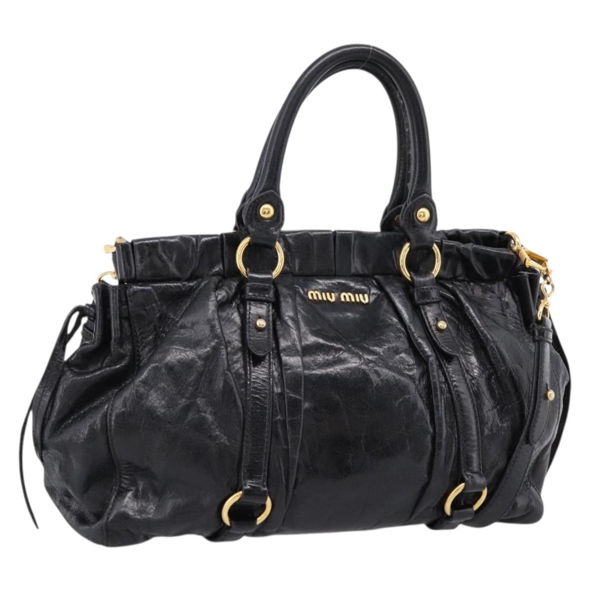 Miu Miu Hand Bag Leather 2way Black Gold Auth 167716SAM