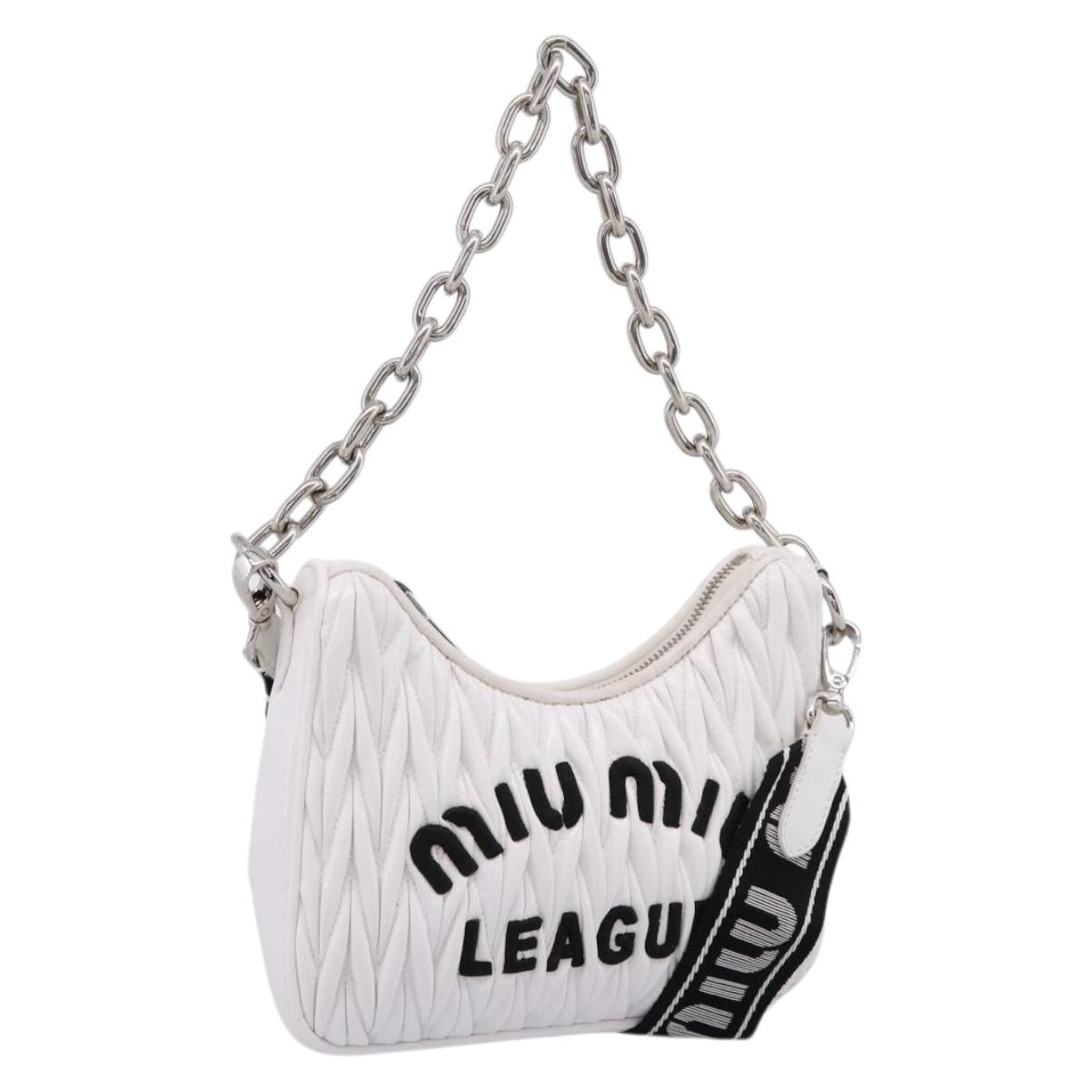 Miu Miu Hand Bag Leather 2way White Silver Auth 167717SAM