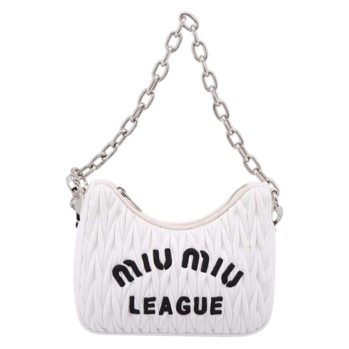 Miu Miu Hand Bag Leather 2way White Silver Auth 167717SAM