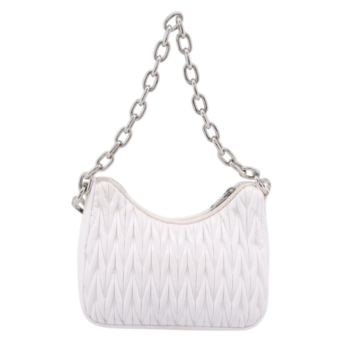 Miu Miu Hand Bag Leather 2way White Silver Auth 167717SAM