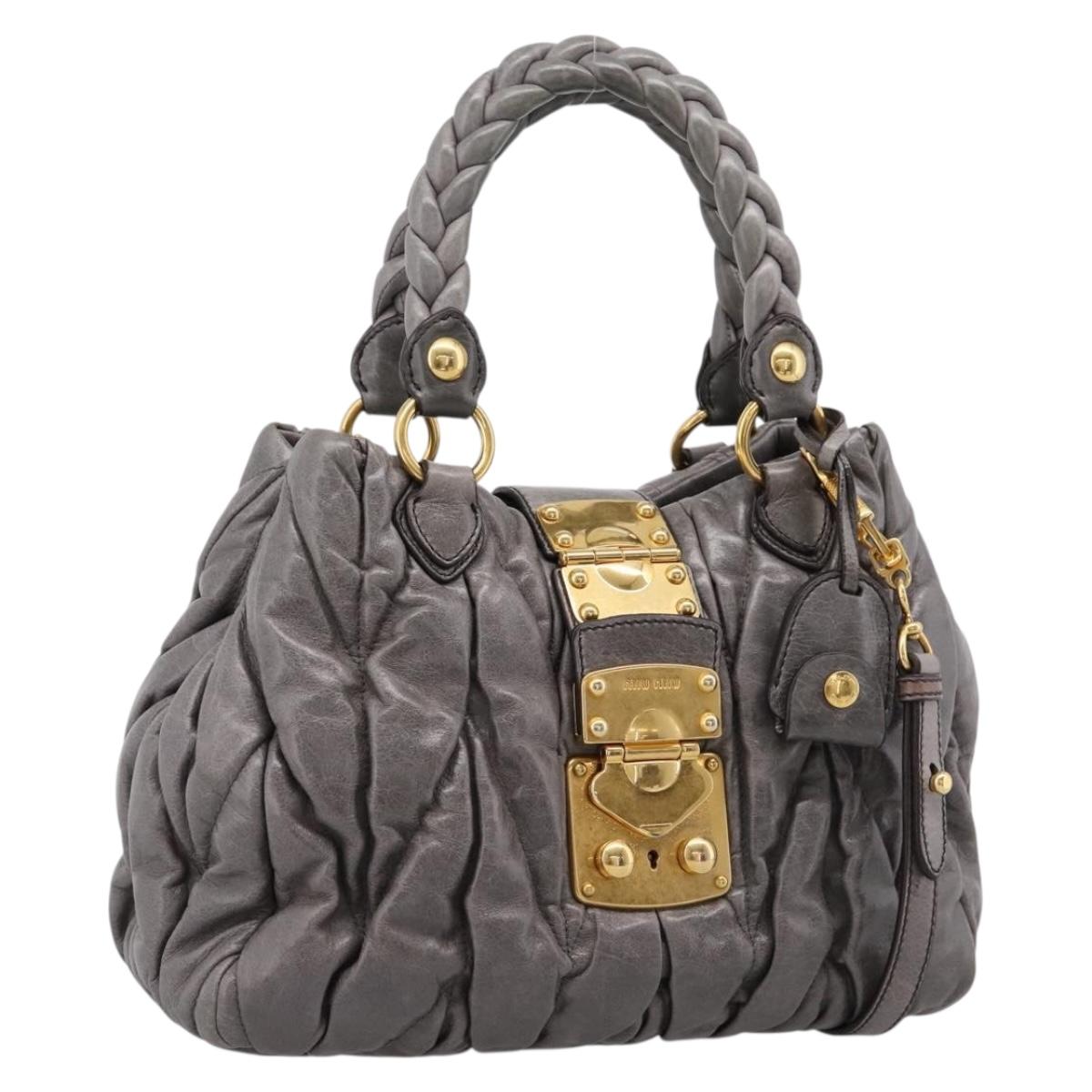 Miu Miu Matelasse Hand Bag Leather 2way Gray Gold Auth 167718M