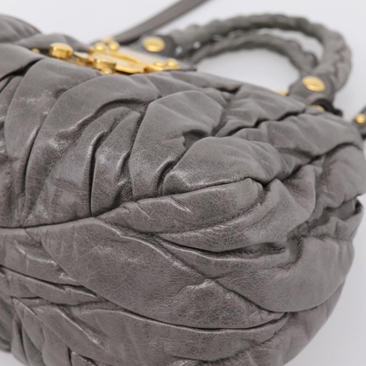 Miu Miu Matelasse Hand Bag Leather 2way Gray Gold Auth 167718M