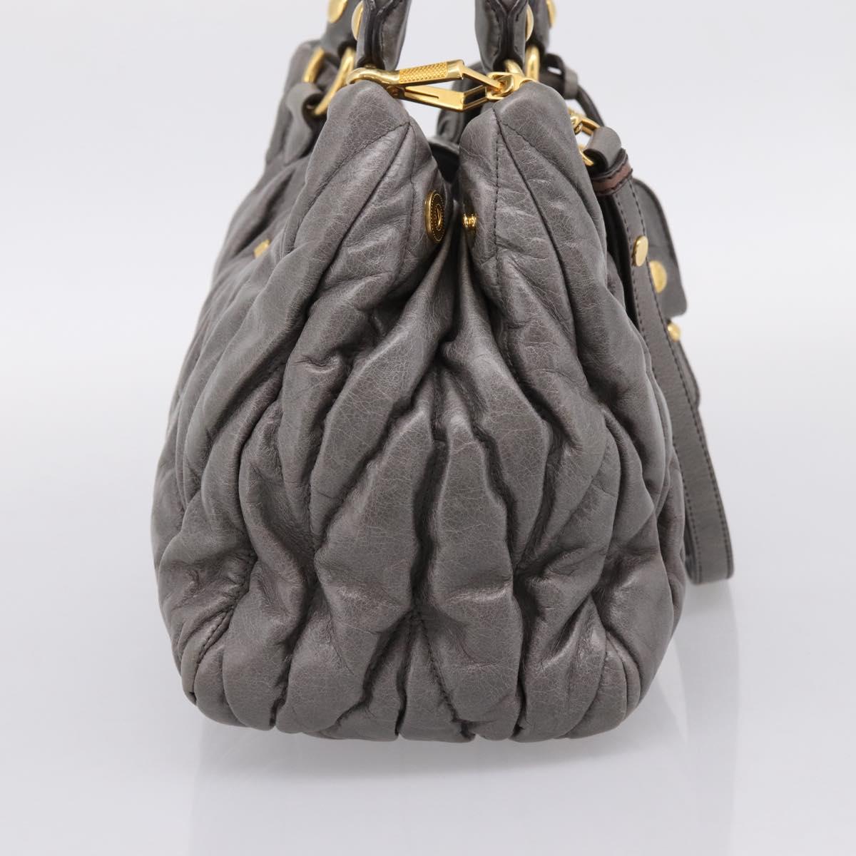Miu Miu Matelasse Hand Bag Leather 2way Gray Gold Auth 167718M