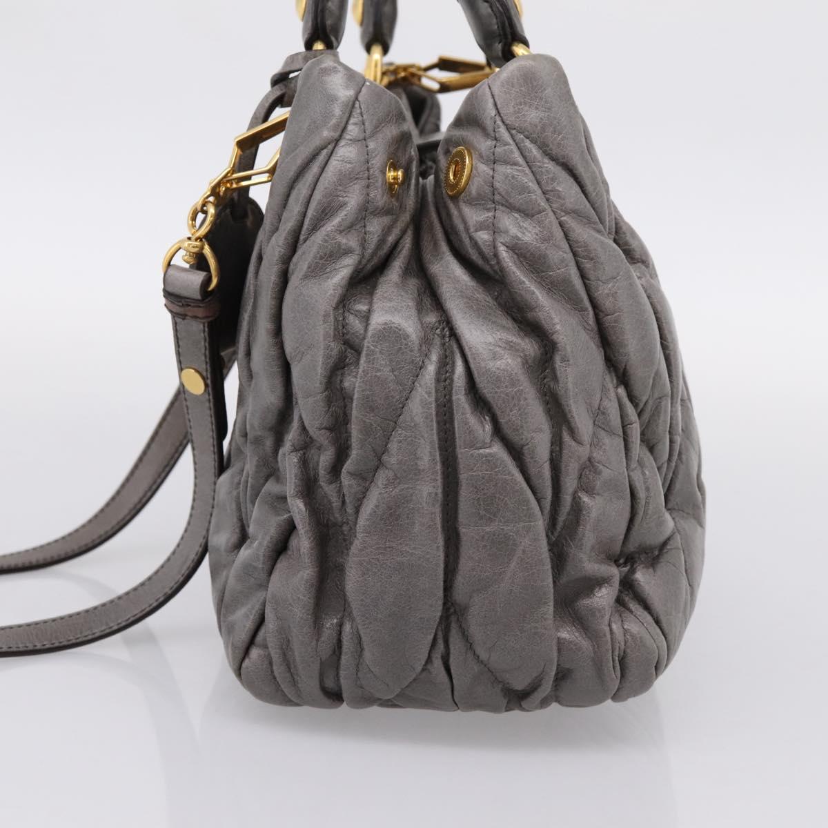 Miu Miu Matelasse Hand Bag Leather 2way Gray Gold Auth 167718M