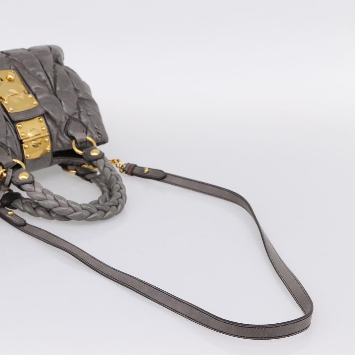Miu Miu Matelasse Hand Bag Leather 2way Gray Gold Auth 167718M