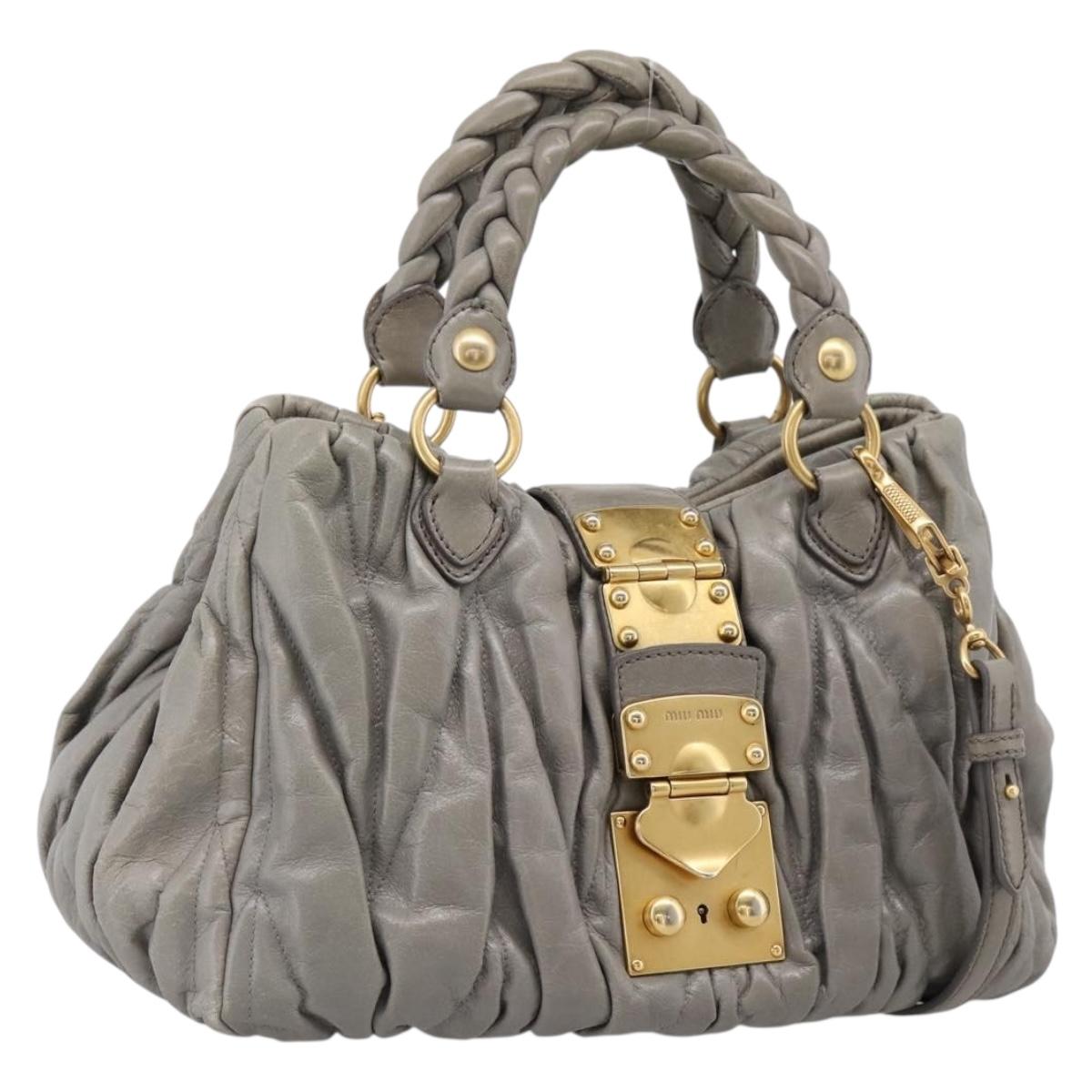 Miu Miu Matelasse Hand Bag Leather 2way Gray Gold Auth 167719M