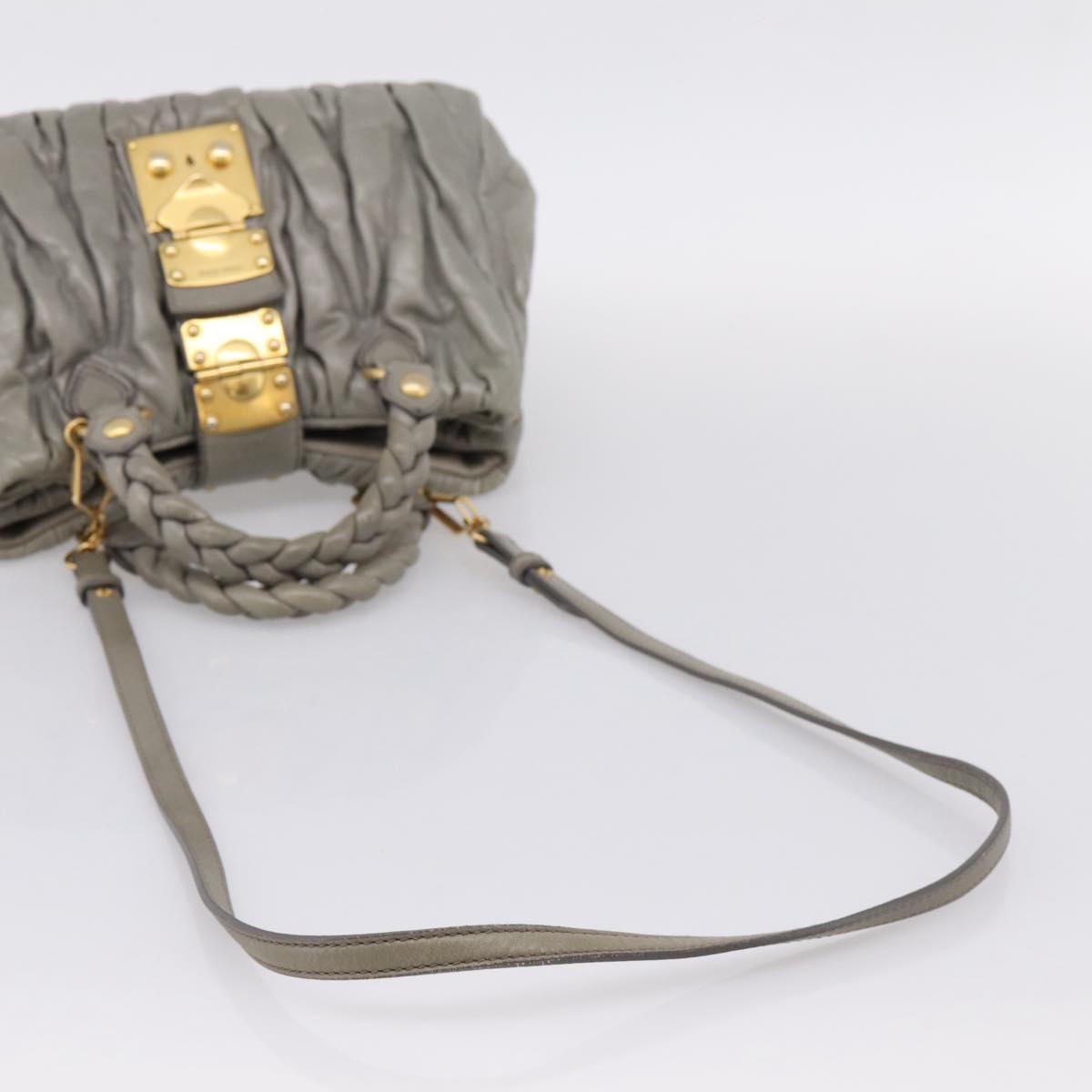 Miu Miu Matelasse Hand Bag Leather 2way Gray Gold Auth 167719M