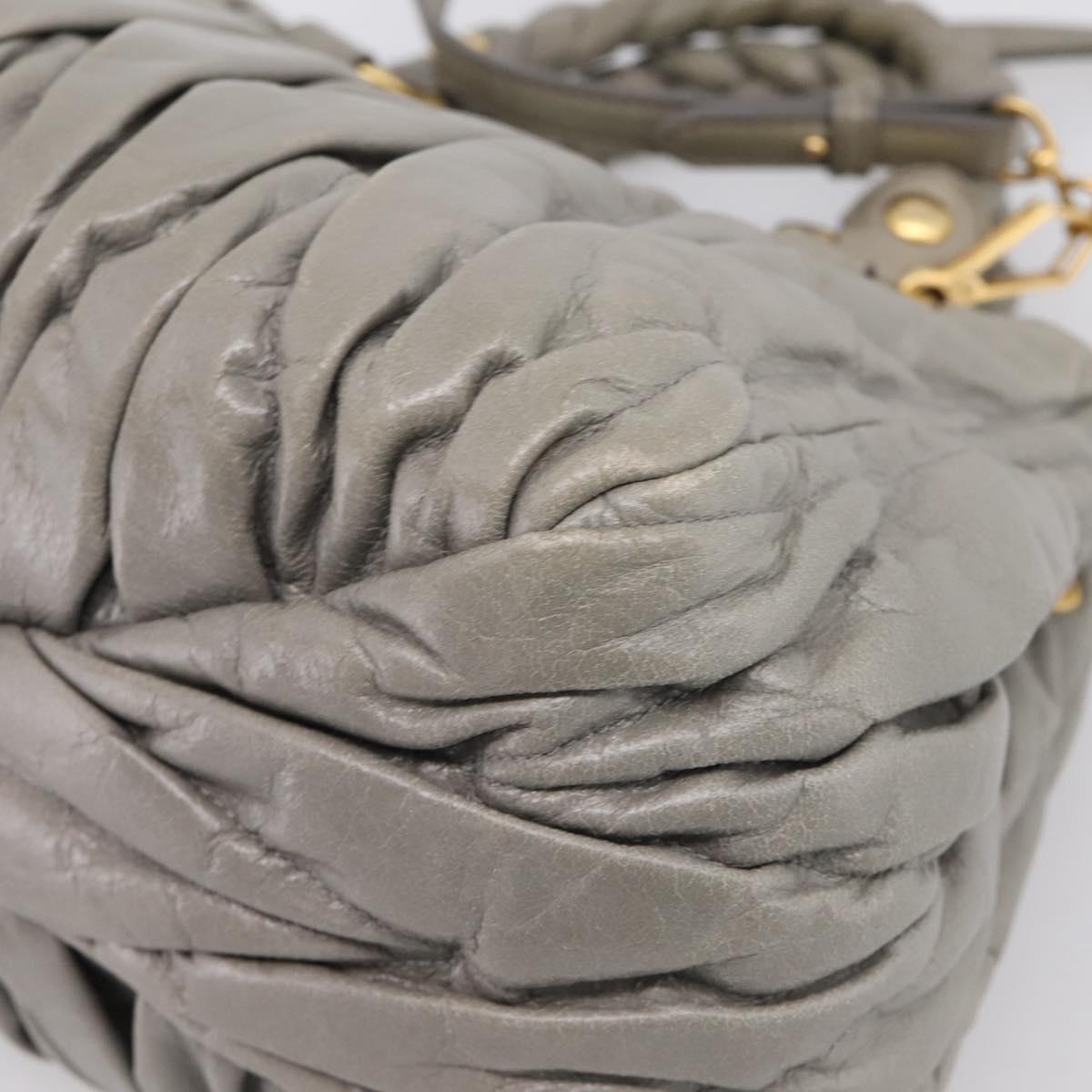Miu Miu Matelasse Hand Bag Leather 2way Gray Gold Auth 167719M