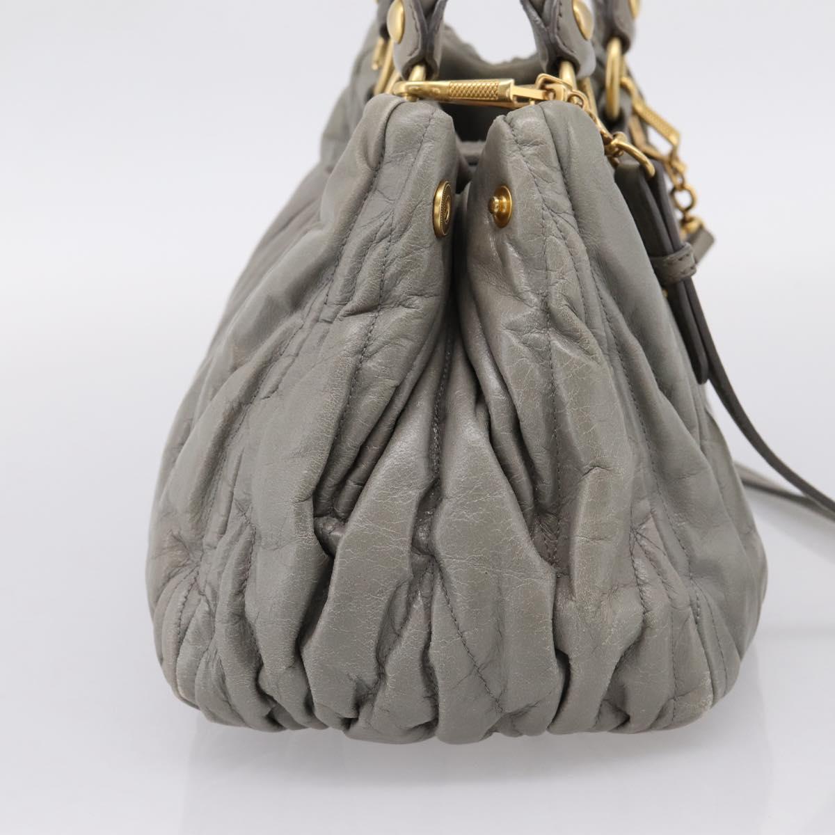 Miu Miu Matelasse Hand Bag Leather 2way Gray Gold Auth 167719M