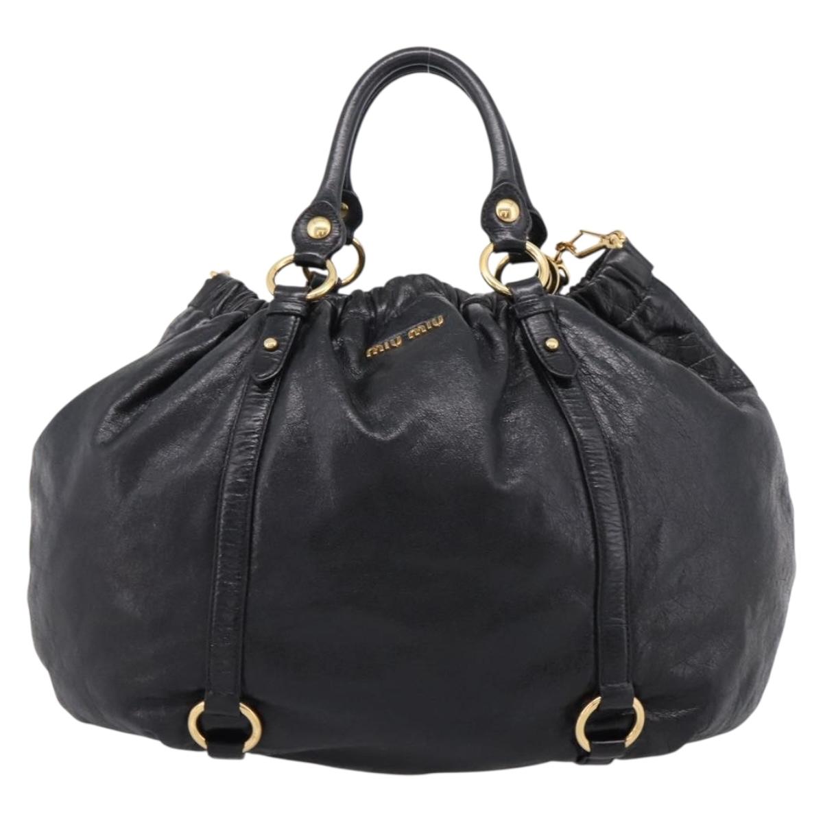 Miu Miu Hand Bag Leather 2way Black Gold Auth 167723M