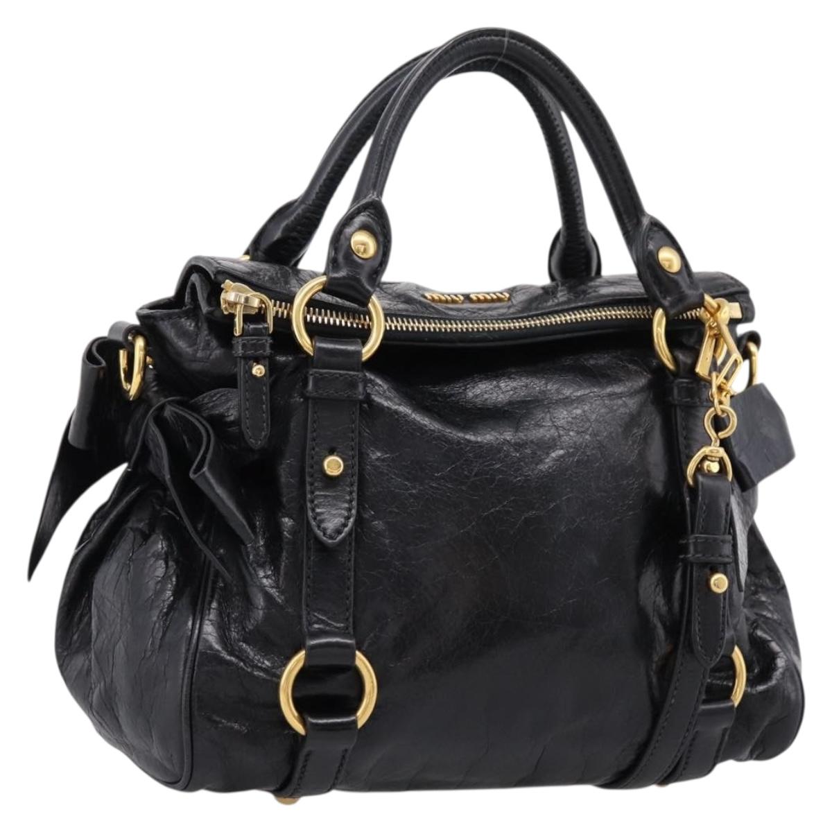 Miu Miu Hand Bag Leather 2way Black Gold Tone Auth 167724SAM
