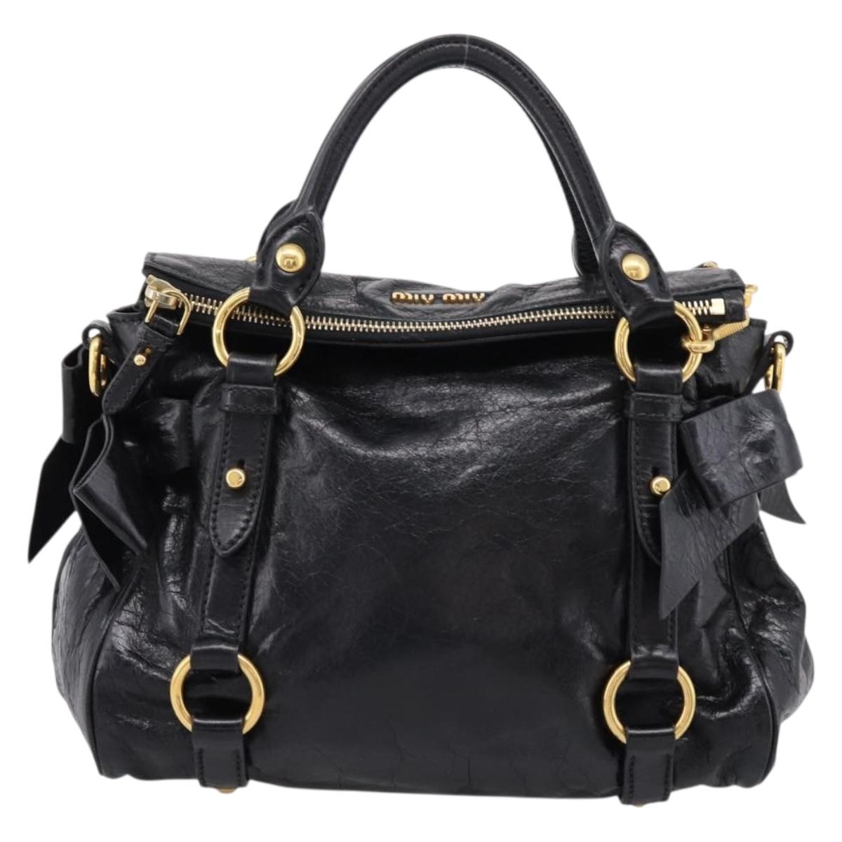 Miu Miu Hand Bag Leather 2way Black Gold Tone Auth 167724SAM