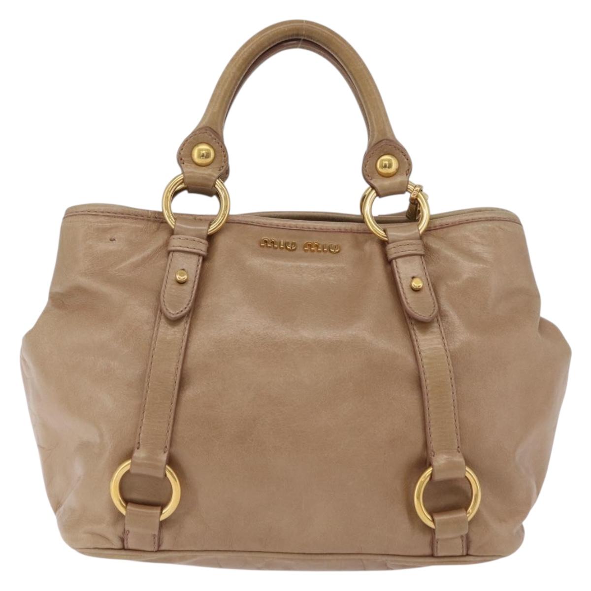 Miu Miu Hand Bag Leather 2way Beige Gold Auth 167725M