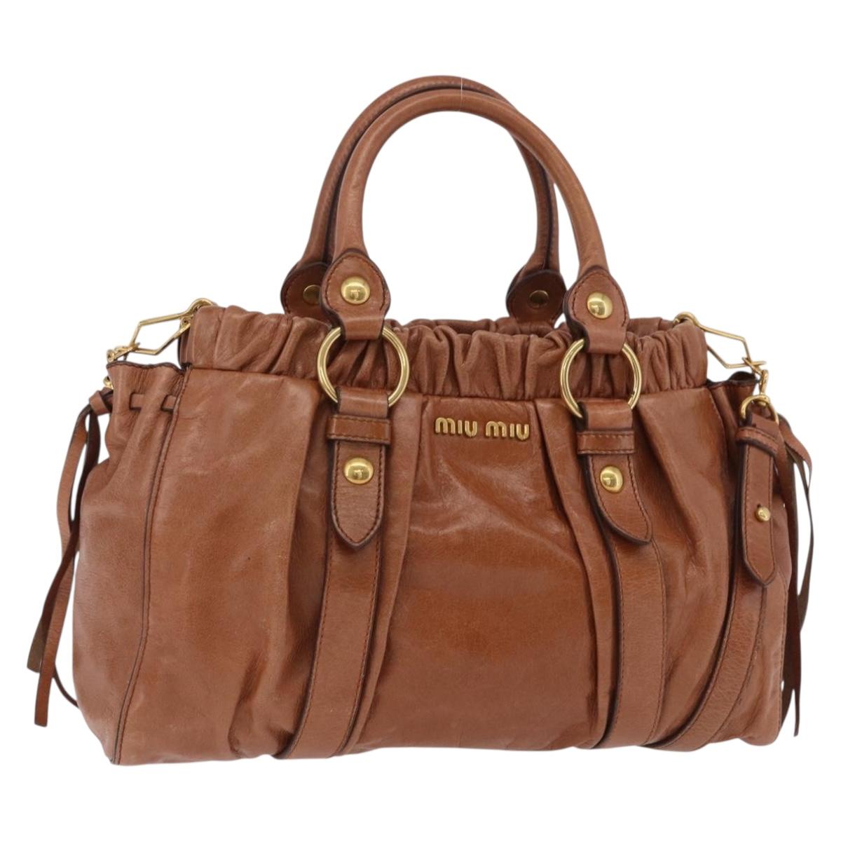 Miu Miu Hand Bag Leather 2way Brown Gold Auth 167726M