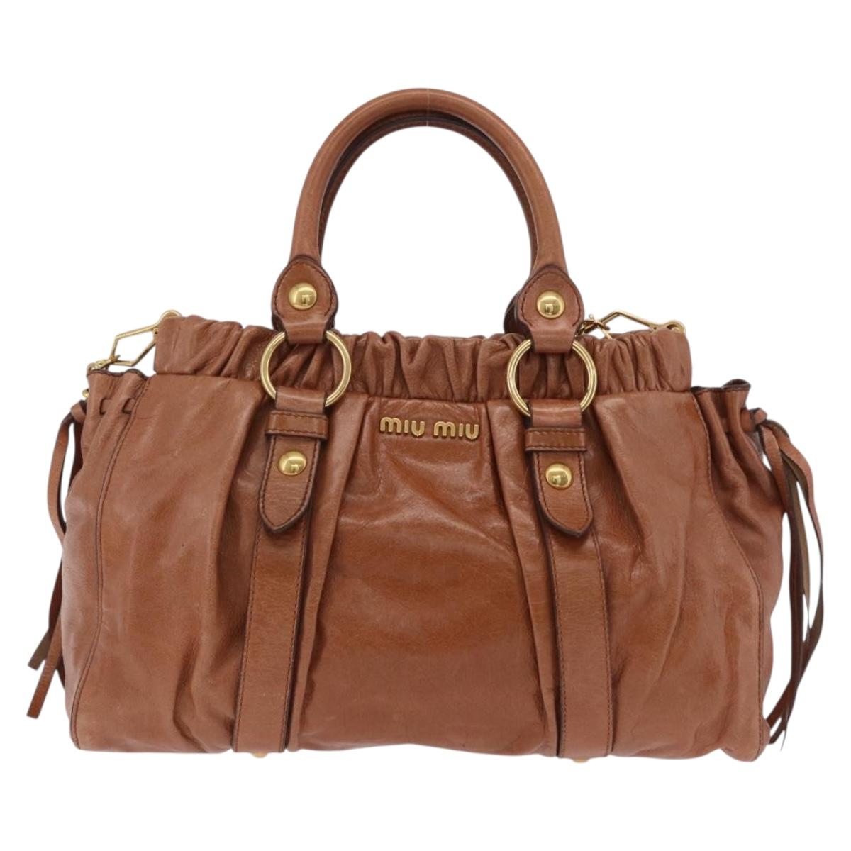 Miu Miu Hand Bag Leather 2way Brown Gold Auth 167726M