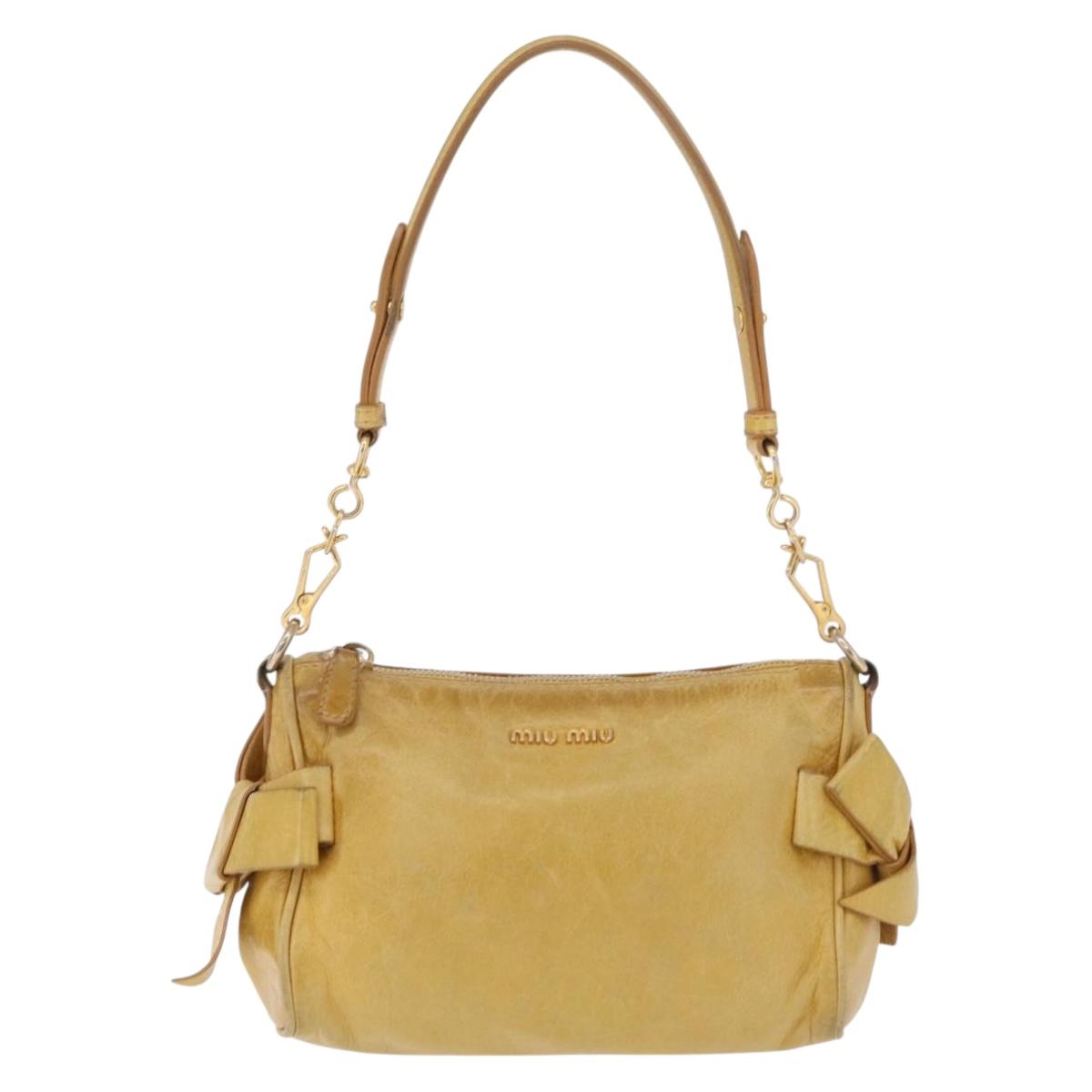 Miu Miu Shoulder Bag Leather Yellow Gold Auth 167727A