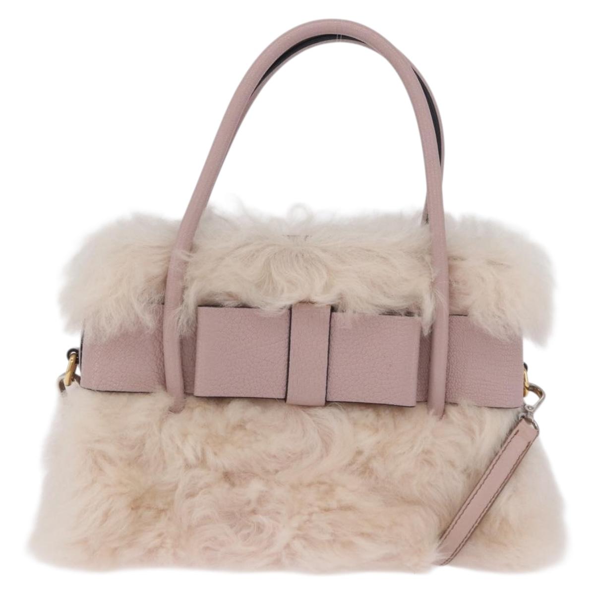 Miu Miu Hand Bag Mouton 2way Pink Gold Auth 167728M