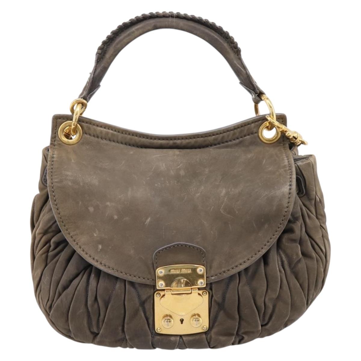 Miu Miu Matelasse Hand Bag Leather 2way Gray Gold Tone Auth 167729A