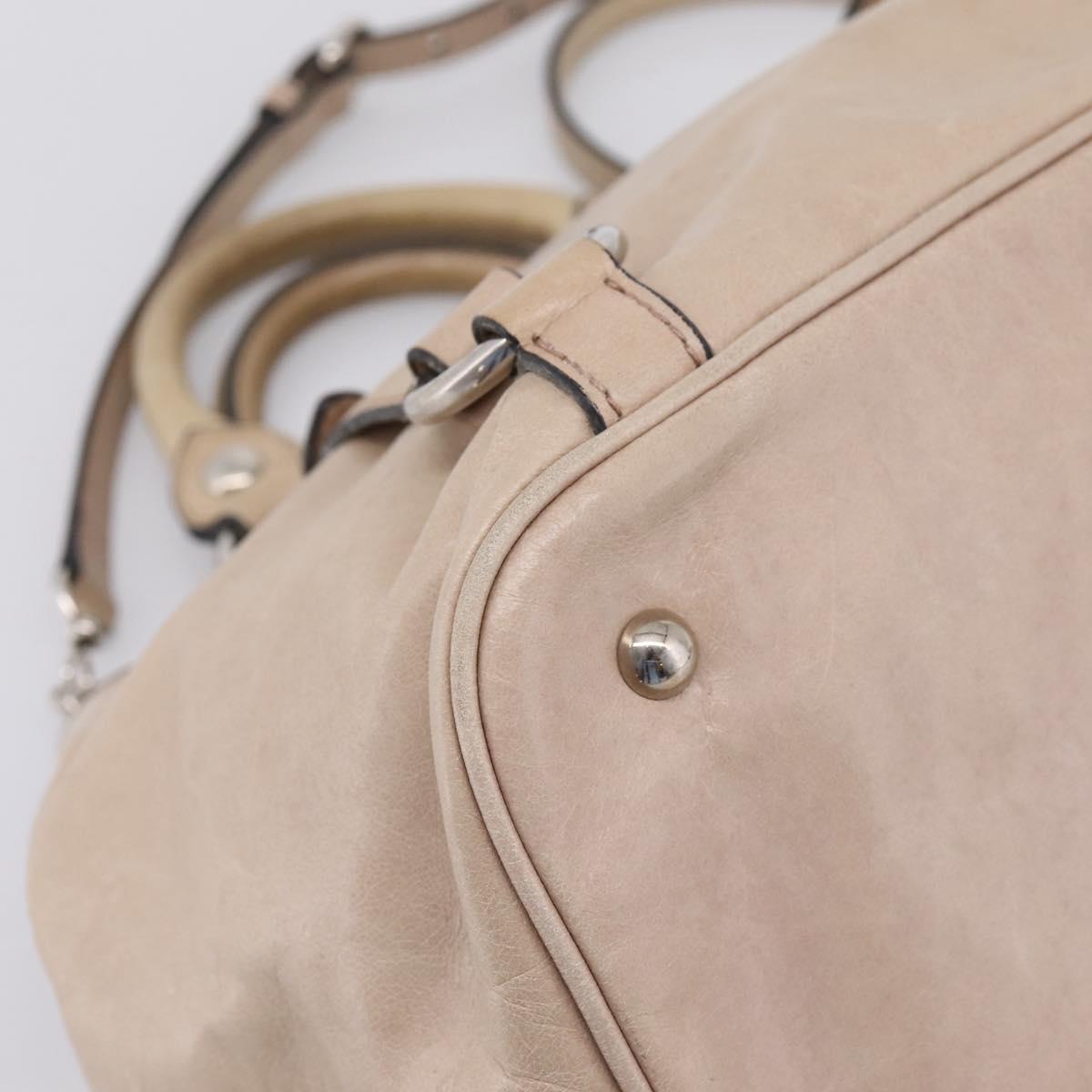 Miu Miu Hand Bag Leather 2way Beige Silver Auth 167730A