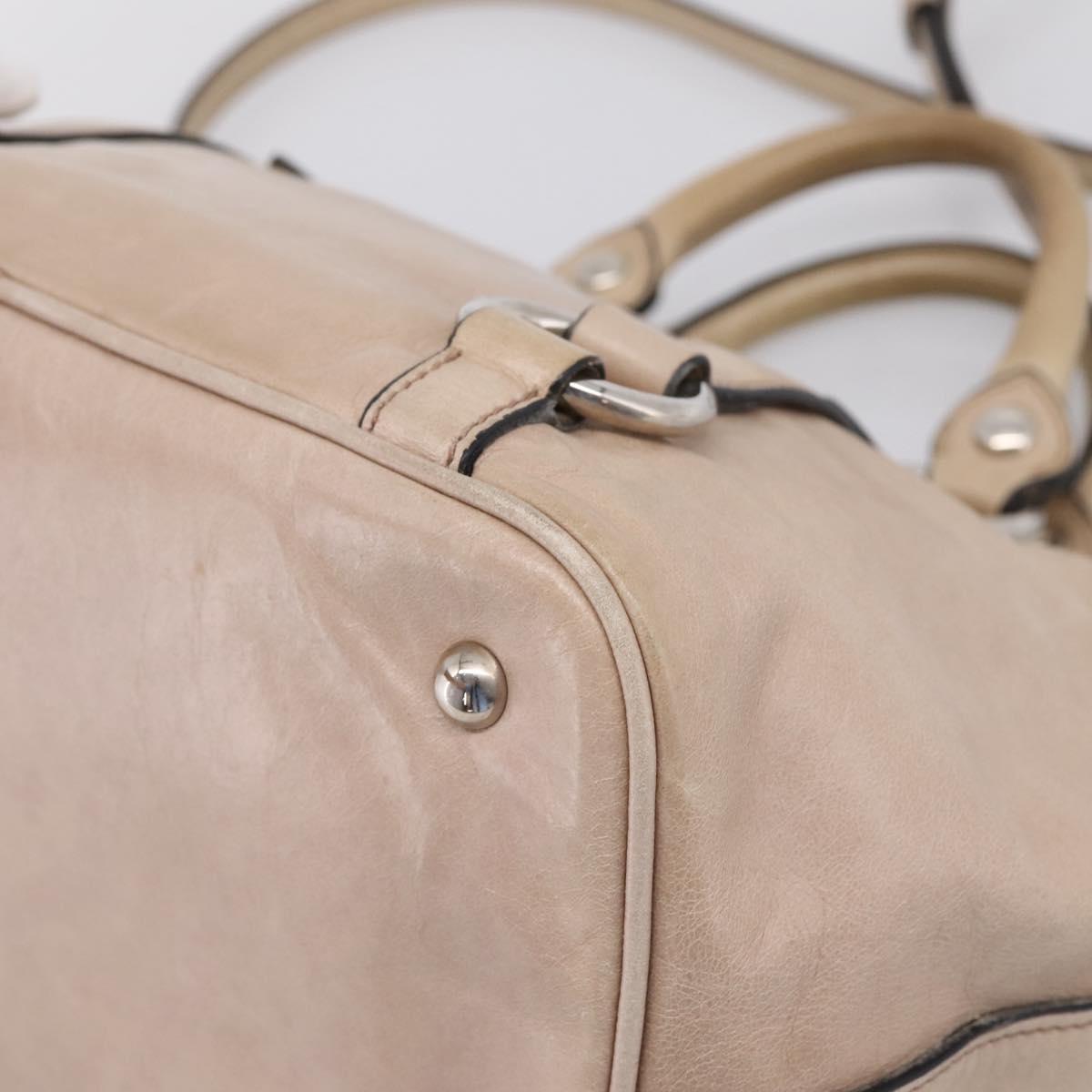 Miu Miu Hand Bag Leather 2way Beige Silver Auth 167730A