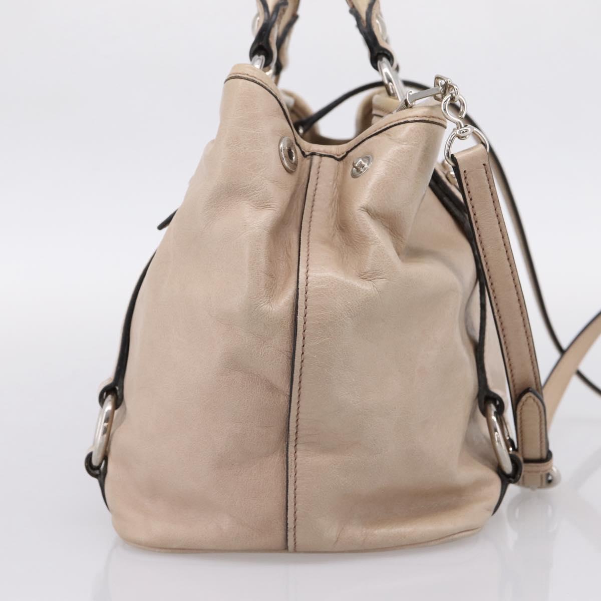 Miu Miu Hand Bag Leather 2way Beige Silver Auth 167730A