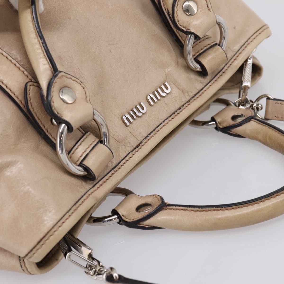 Miu Miu Hand Bag Leather 2way Beige Silver Auth 167730A