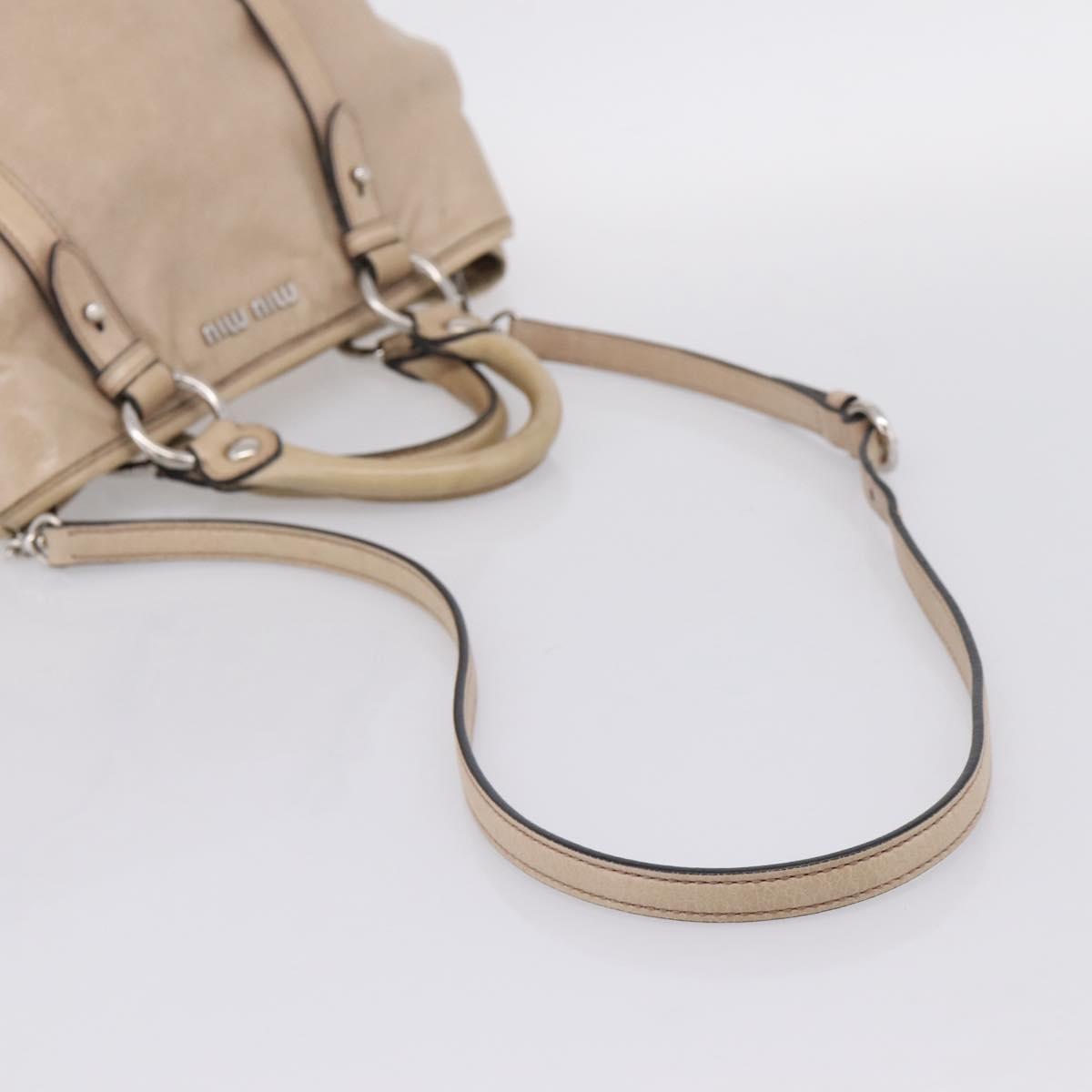 Miu Miu Hand Bag Leather 2way Beige Silver Auth 167730A