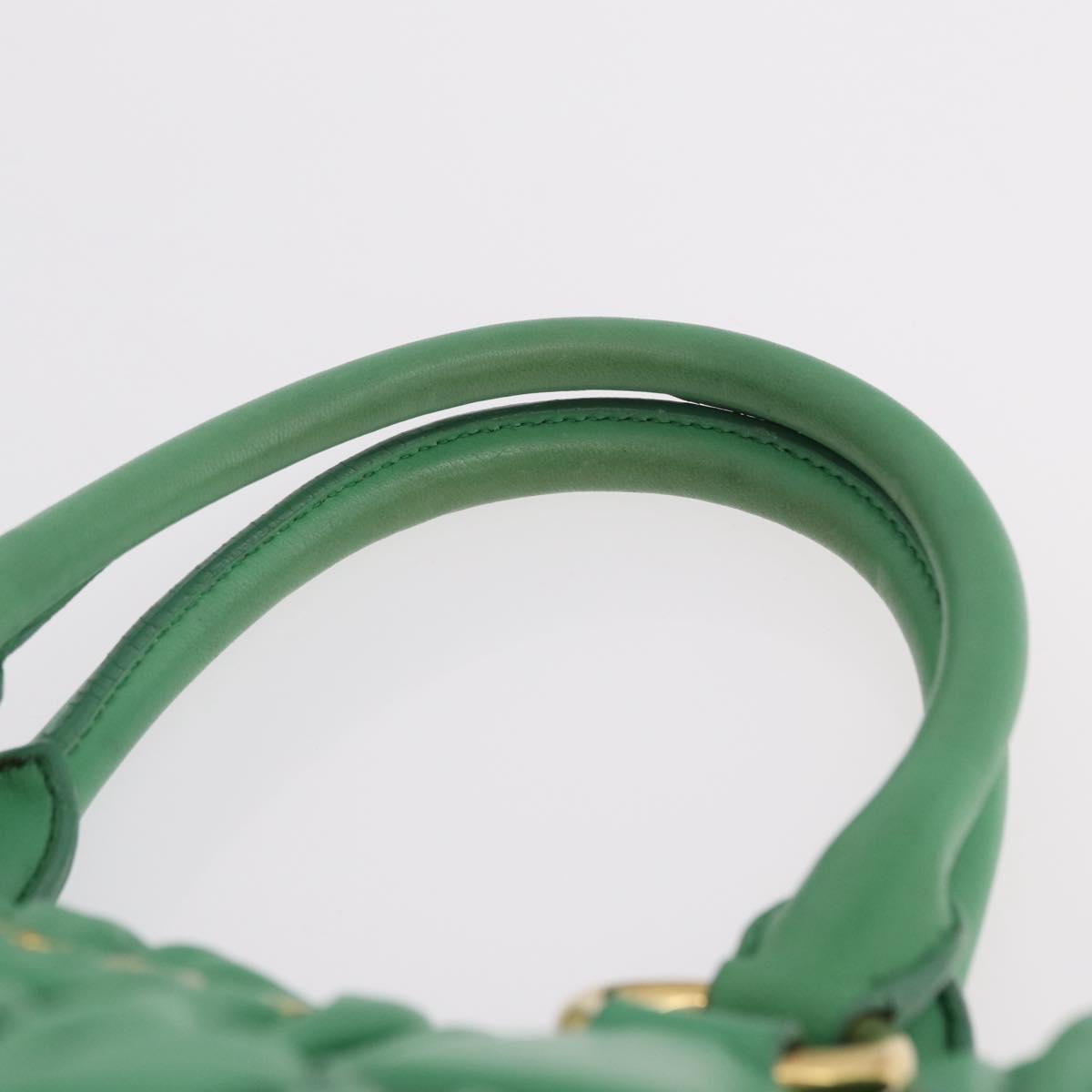 Miu Miu Matelasse Hand Bag Leather 2way Green Gold Auth 167731M
