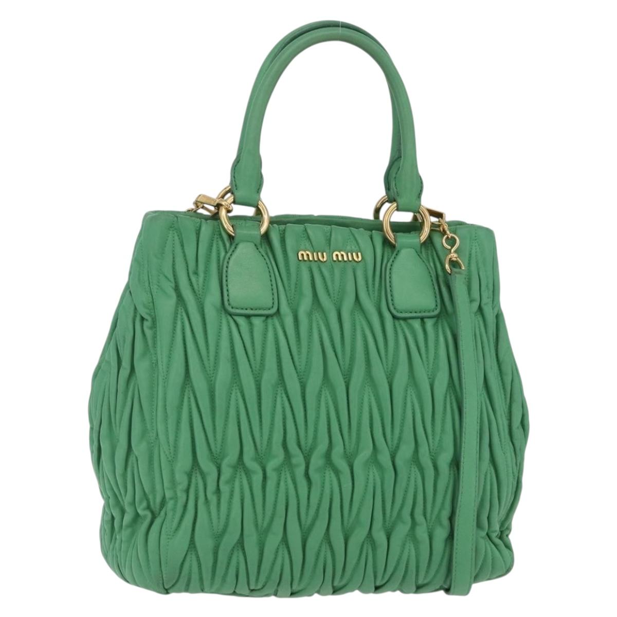 Miu Miu Matelasse Hand Bag Leather 2way Green Gold Auth 167731M